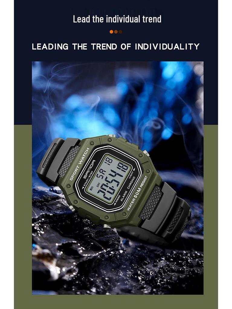 Sanda Korean-Style Waterproof Teen Electronic Watch with Alarm - Unisex Square Design for Students