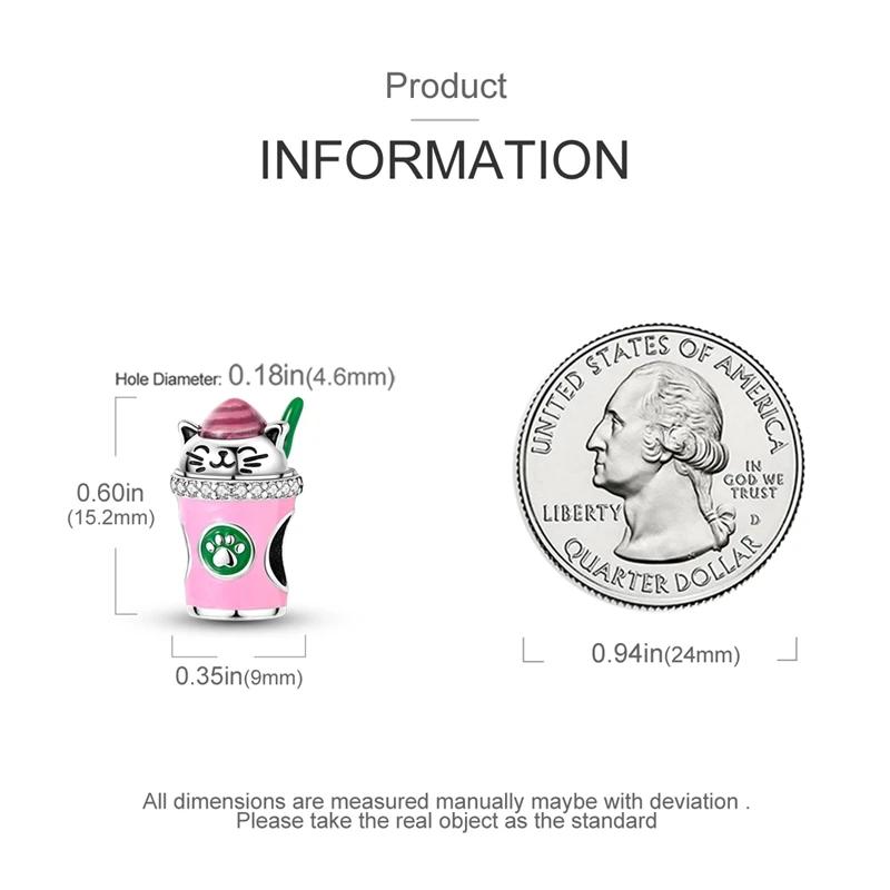 Original Charmscopper Pink Cute Cat Coffee Cup Beads Fit Charms Platabracelets For Women Women Jewelry Making Diy