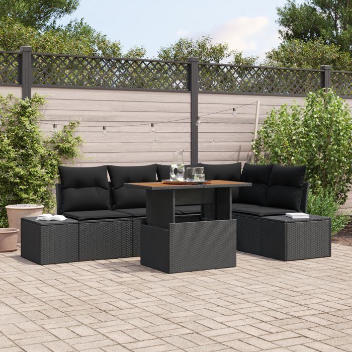 VidaXL Ensemble de Canapés de Jardin 6 pièces avec Coussins Rotin Poly Noir 3358704