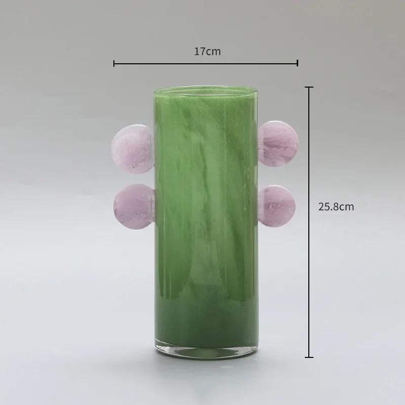 Gradient Colorful Glass Vase Transparent Flower Pots Desk Decoration Flower Arrangement Floral Vases Room Aesthetic Decor