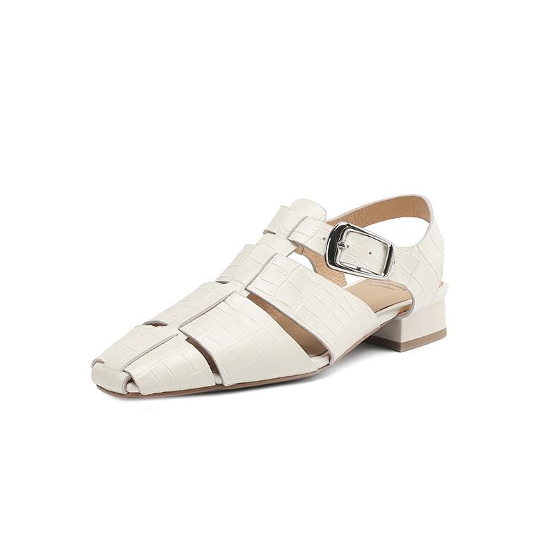 

Модные женские сандалии из коровьей кожи с квадратным носком, вырезами, ремешком на щиколотке и низким каблуком. Высококачественные, мягкие, удобные, элегантные женские туфли для повседневной носки. 34 бежевый