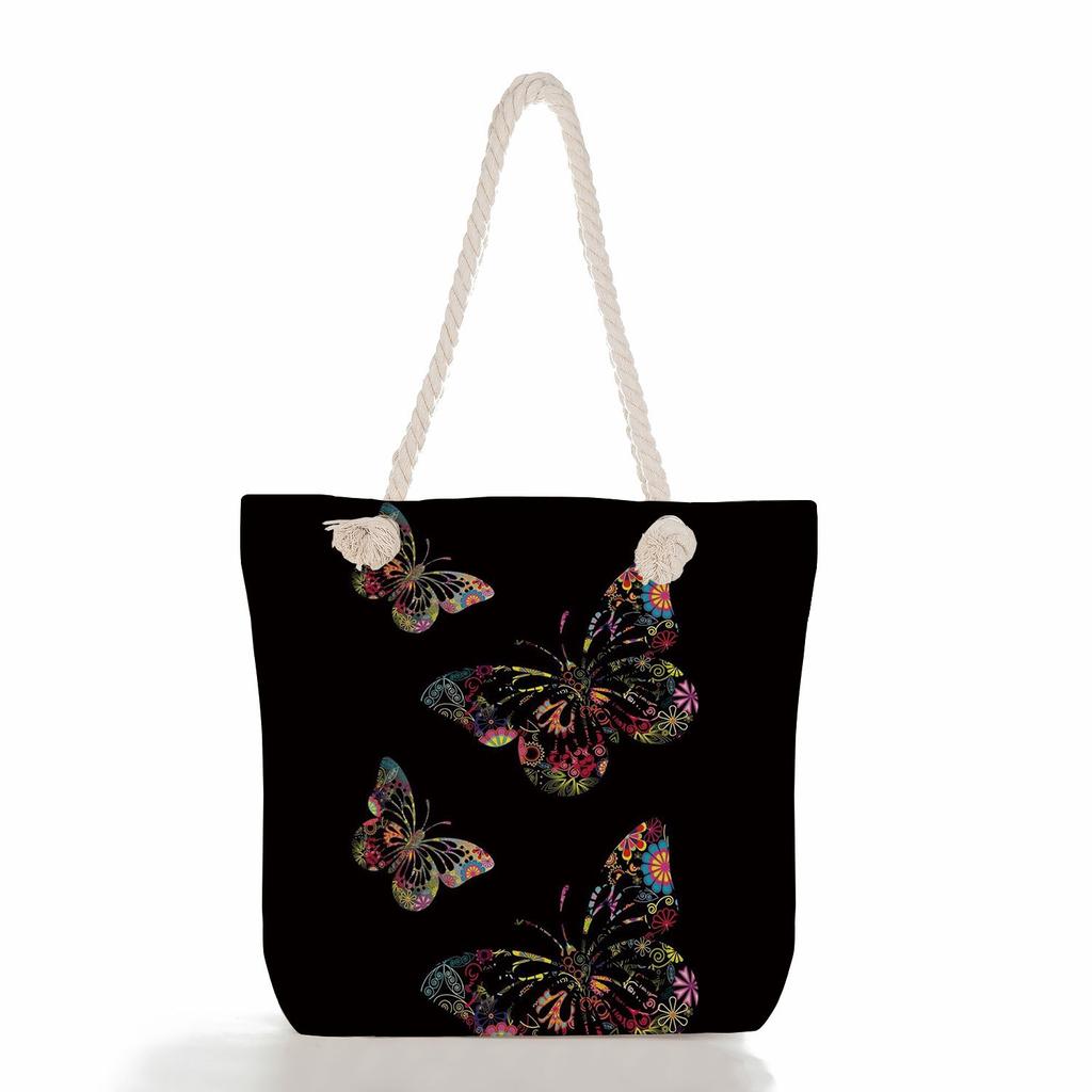 Multifunctional Butterfly Printed Thick Rope Shoulder Beach Bag Casual large capacity handbag 7614