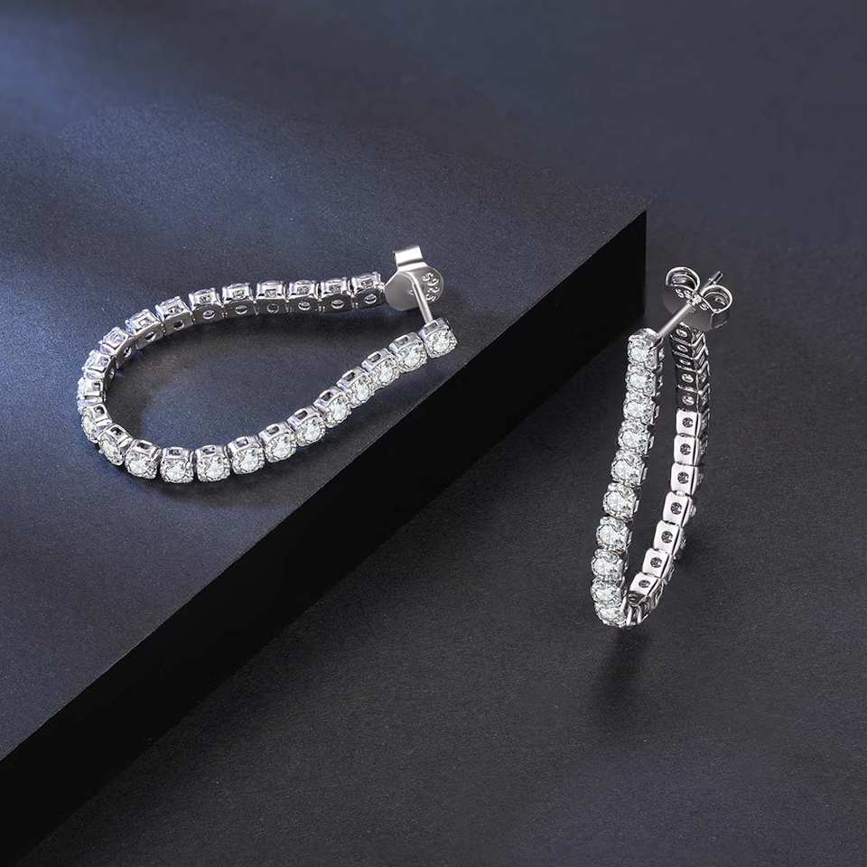 14K Gold Plated 925 Sterling Silver 2.5mm Round Cut CZ Hoop Earrings Fine Jewelry for Women