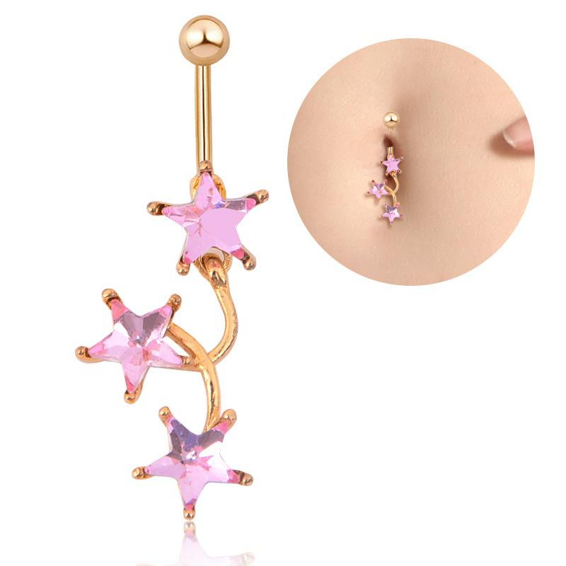 

Новые популярные кольца для пупка, изысканные модные бриллиантовые пентаграммы, противоаллергическая пряжка для пупка, пупка розовый