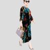 Frühling/Sommer Damen Übergröße Kleid Vintage Bedrucktes Samtkleid Lockerer Rundhalsausschnitt Langes Blumenkleid