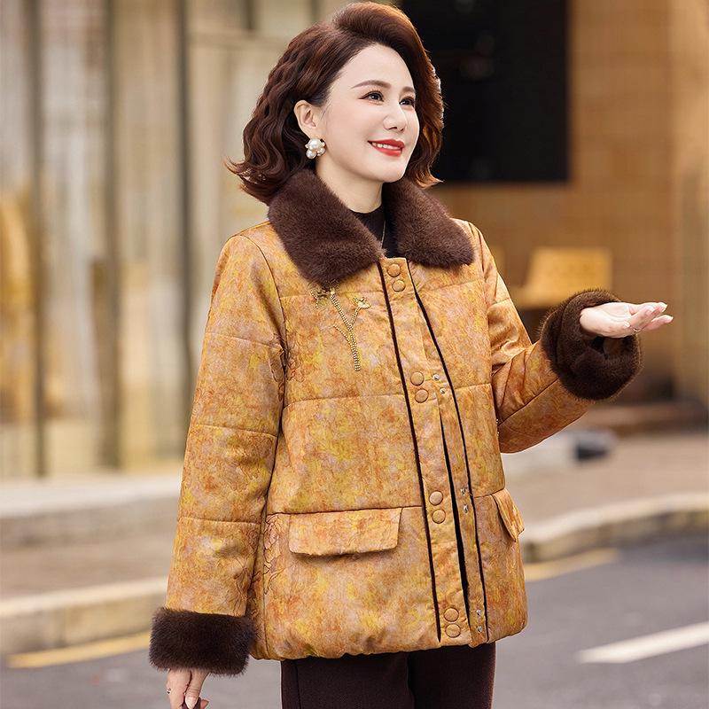 Stylish Fleece-Lined Winter Cotton Jacket for Moms: Warm, Thickened Coat for Middle-Aged & Elderly Women