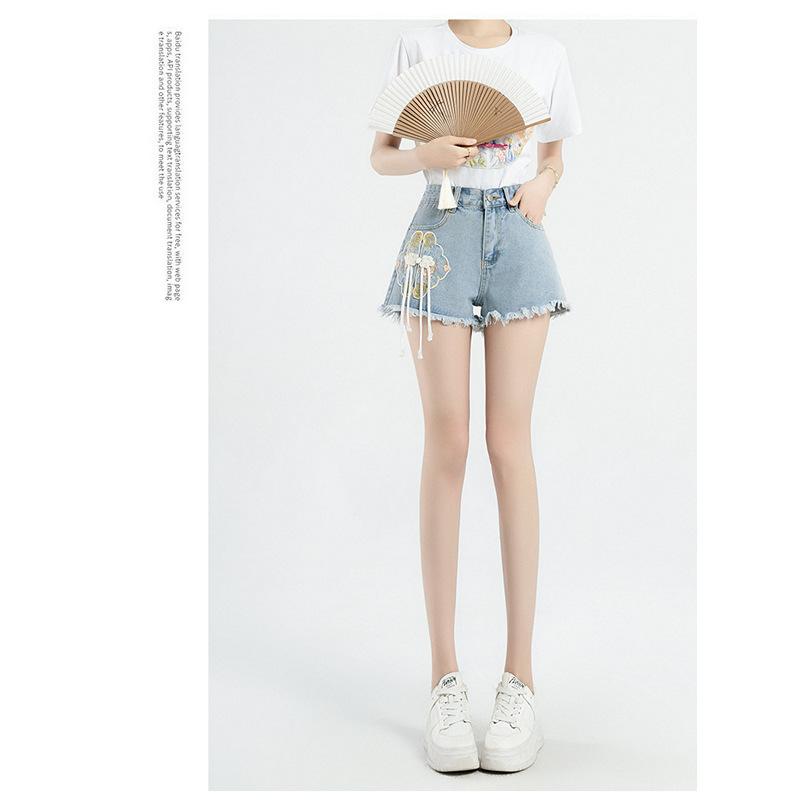 Neuer Chinesischer Stil Nationaler Stil Denim Shorts Damen Sommer Mode Personalisierte Stickerei Nationale Mode A-Linie Hotpants