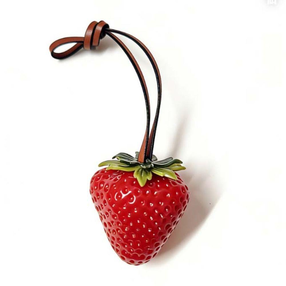 Elegant Waterproof Strawberry Key Ring Resin Handmade Keychain 3D Design Bag Charm Bag Decoration