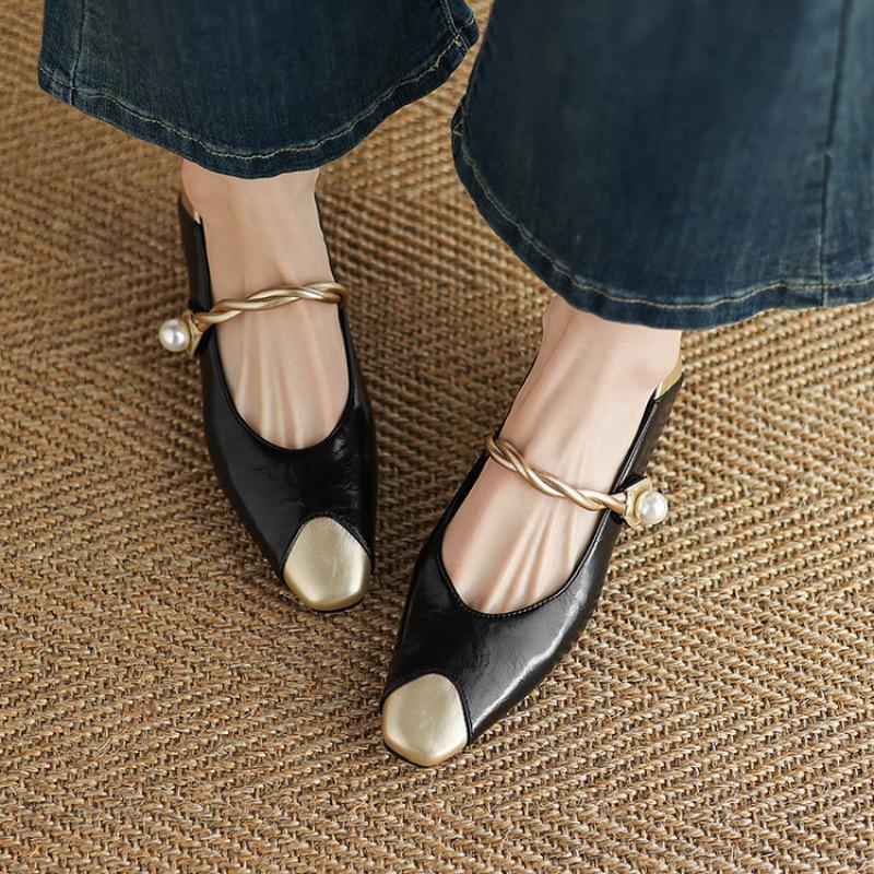 New Women's Fashion Single Shoes Women's Leather Shoes Foot Cover Casual Low Heel Solid Color Wedge Heel Shoes Four Seasons Wear Women's Shoes Rou