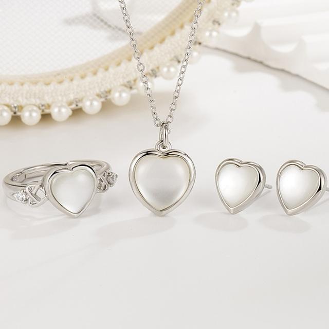 

ANENJERY Moonstone Love Heart Shape Ювелирные наборы Ожерелья Серьги Браслет для женщин Нежные роскошные вечерние украшения Resizable