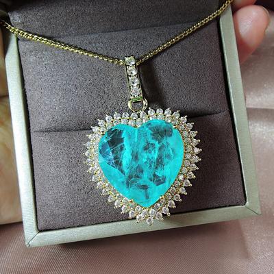 Color Joyería Tesoro Collar de Mujer Imitación Paraiba Corazón 20 * 20 Colgante Grande Collar de Temperamento