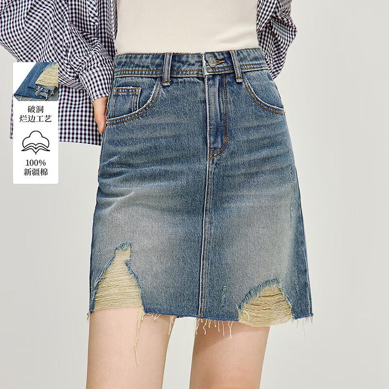 INMAN Women s Retro Ripped Denim A-Line Skirt XL