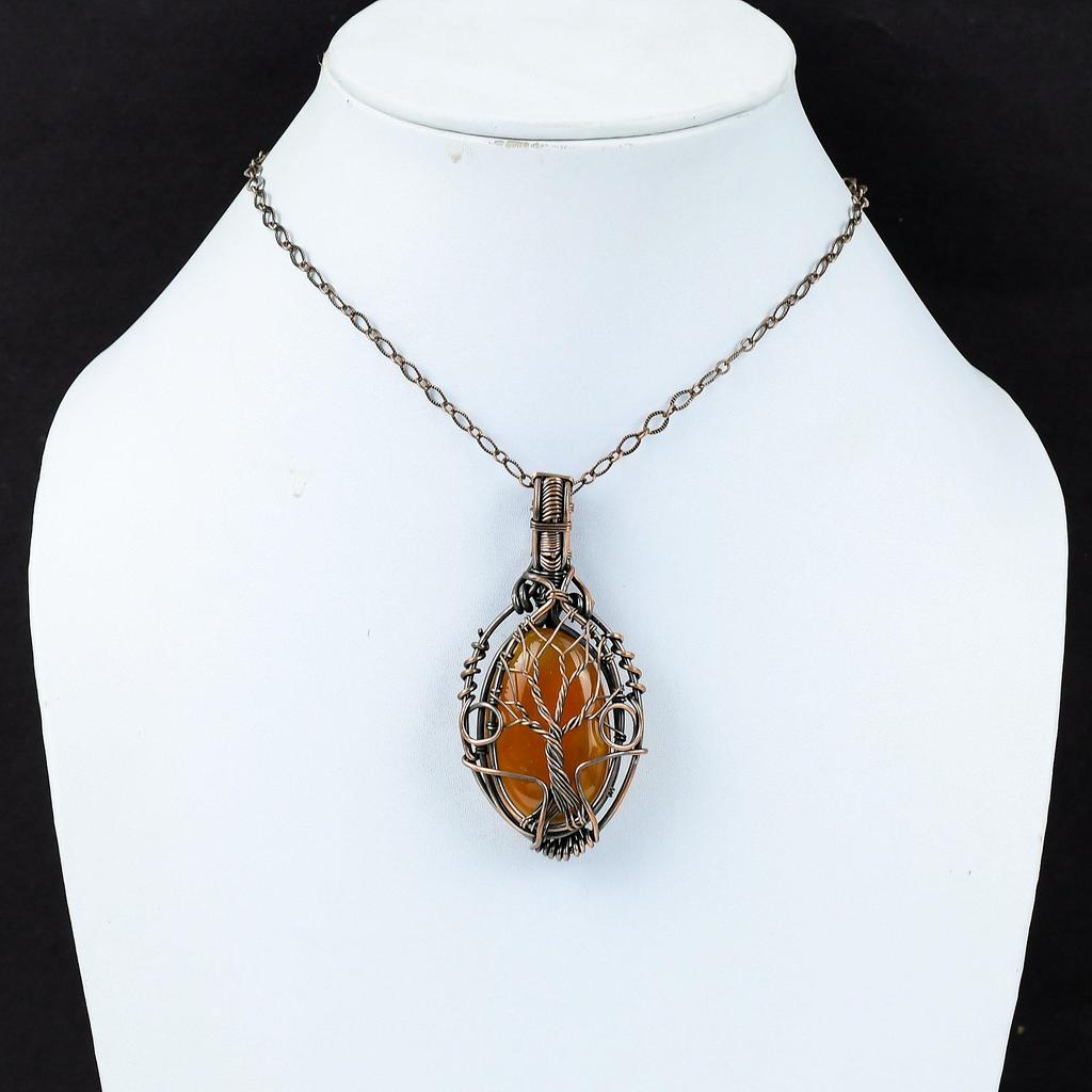 Beautiful Tree Of Life Red Carnelian Gemstone Handmade Pure Copper Wire Wrapped Pendant Jewelry
