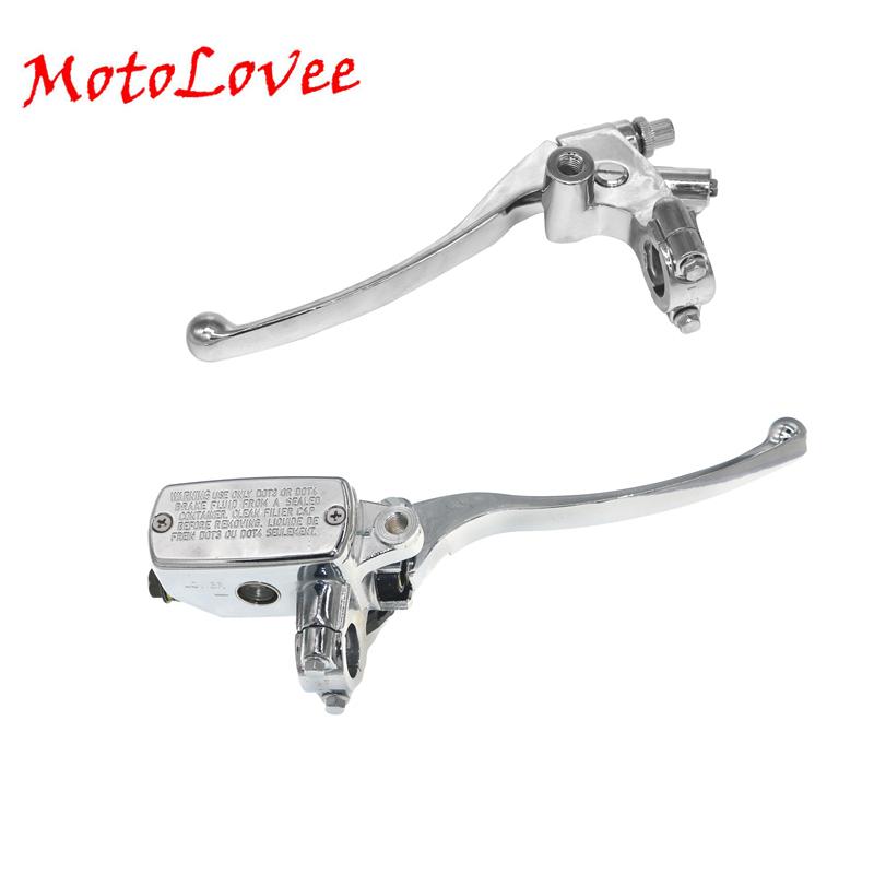 7/8" 22mm Front Motorcycle Hydraulic Brake Pump Master Cylinder Silver Left Right Disc Brake Lever Universal w/ Brake Switch M10