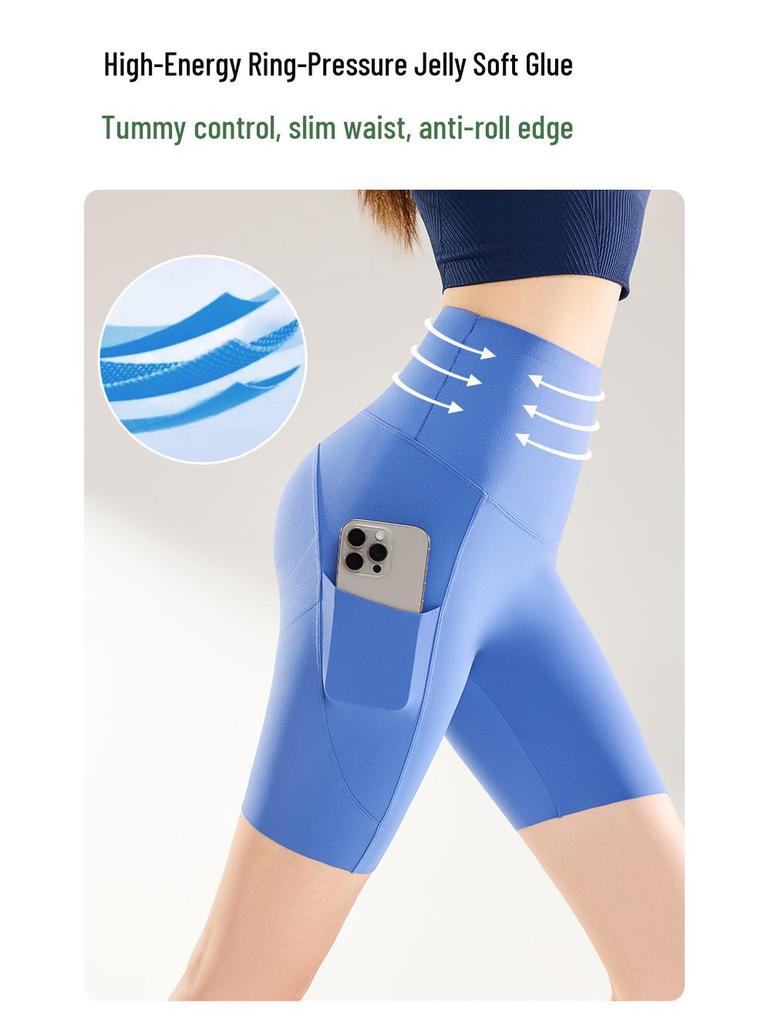 High Waist Women's Yoga Shorts with Pockets - Summer Thin Style, Tummy Control, Hip Lift, and Base Layer for Fitness and Cycling