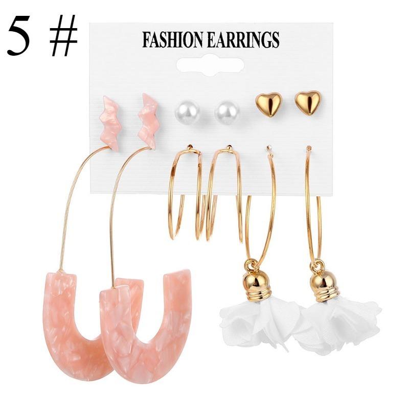 1set Bohemian Earrings Set, Butterfly Earrings Set, Simple Vintage Acrylic Tassel Pearl Earrings Set, Geometric Twist Ladies Jewelry Gift