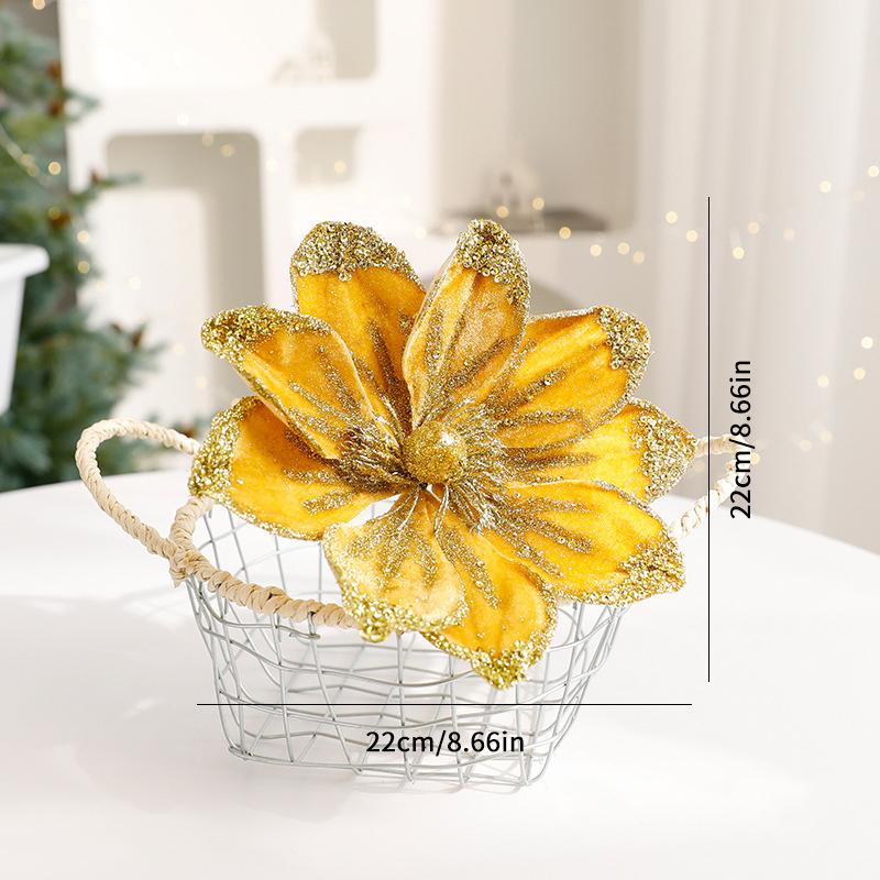 1 Piece of Fabric Flower Sparkling Tree Decoration Christmas Flowers Holiday Sparkling Frosted 22/15cm