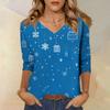 Women's T Shirt CHristmas Print 3/4 Sleeve Daily Weekend Fashion Basic V- Neck Regular Top