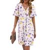 Women's Summer Floral Print Dress Pleated Short Sleeve V-Neck Pocket Casual Dress