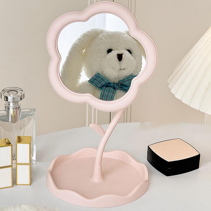 Blumenförmiger Spiegel Dekorative Spiegel Schminkspiegel mit Schmuck-Haaraccessoires-Ablage Tischspiegel Heimdeko