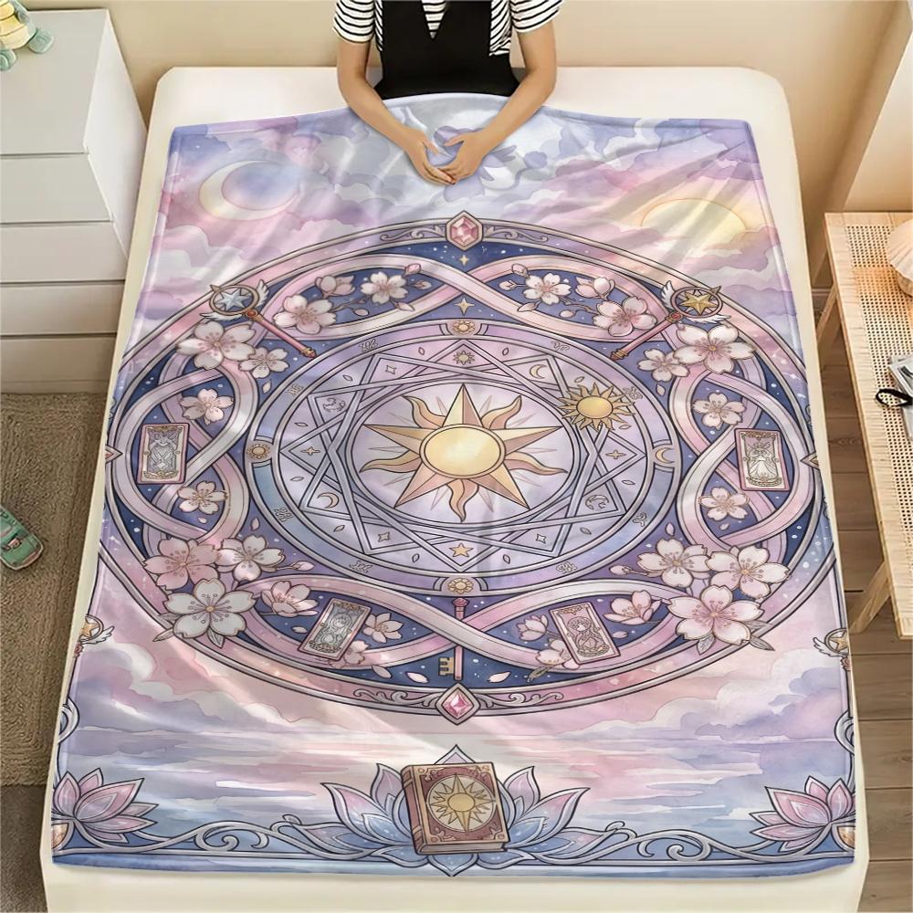 Warm Cardcaptor Sakura Pattern Flannel Blanket Cozy Print Throw for Bedrooms Sofas Chairs Travel Picnic Multi-use-Xin