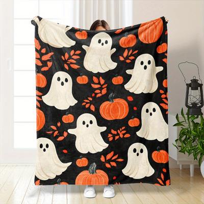 Halloween Decke Geist Kürbisdruck Weich Plüsch Gruselig Festlich Design Heimdeko Sofa Bett Wohnzimmer Feiertagsparty Geschenk