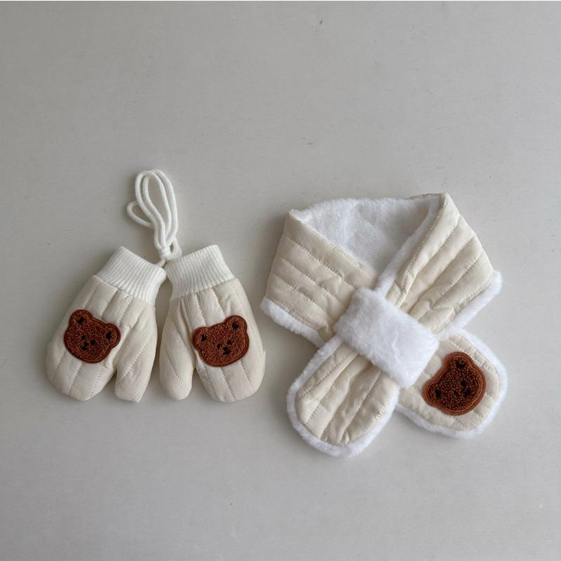 Winter Baby Gloves Scarf 2Pcs Thicken Bear Bunny Kids Neck Warmer Mittens Set Children Cross Scarves Gloves for Girls Boys 1-4Y