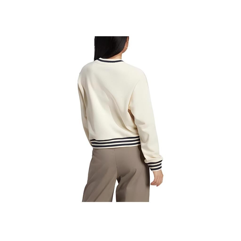 adidas Maglione da donna con scollo a V corto con stampa logo del marchio Originals x sportivo e ricco a righe bianco IN5247