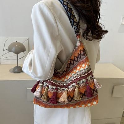 Bolso de Hombro Grande con Flecos Bolso Tejido Bolso Tote Bohemio Estilo Étnico Bolsos Cruzados Exterior