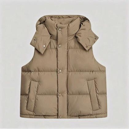 New four-grid down cotton vest women, autumn and winter removable hooded down cotton jacket vest women