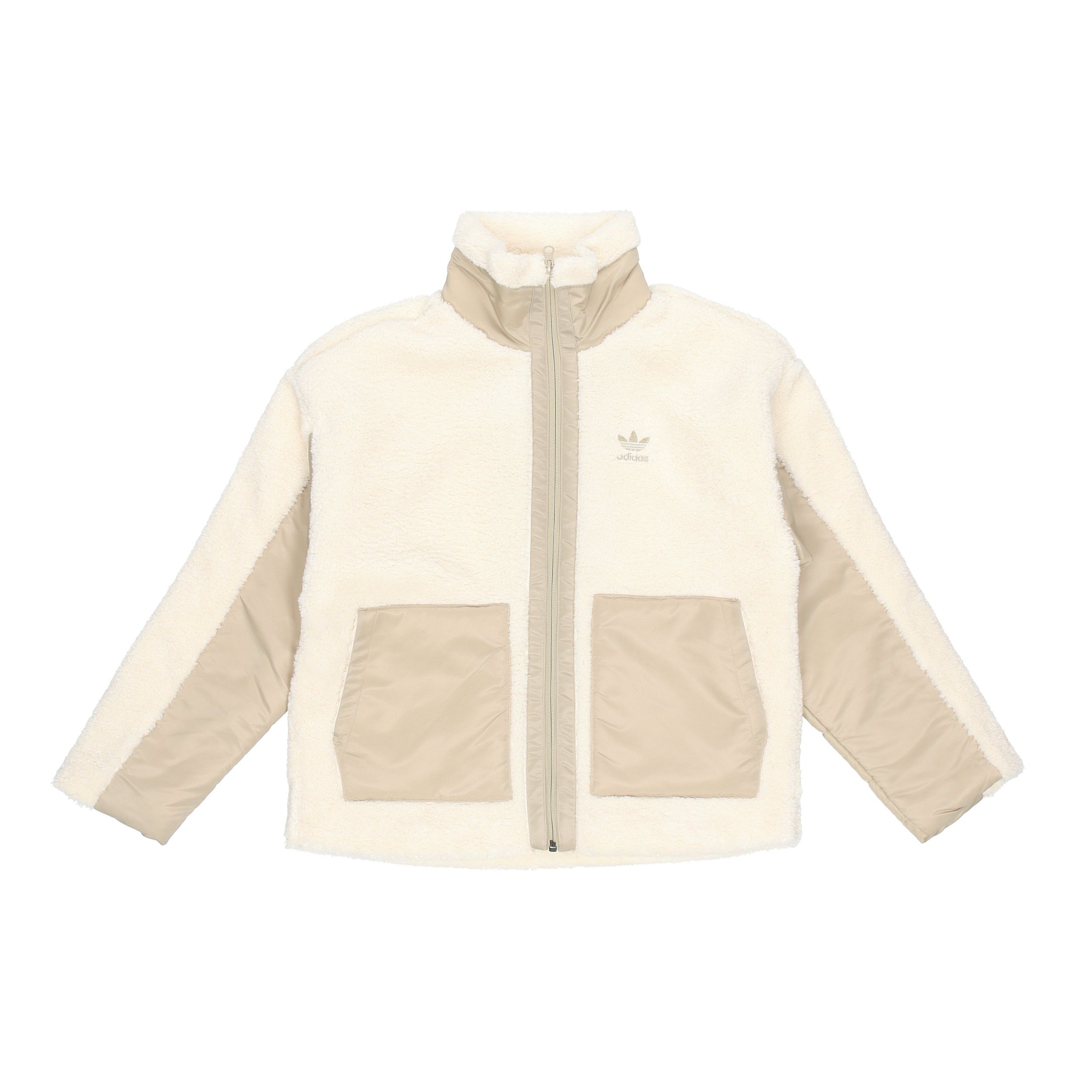 Adidas Originals Sherpa Color Block Stand Collar Fleece Sports Jacket Women Jacket Off-White HC6603