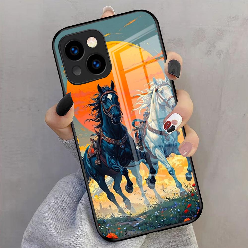 Cool Running Horse Phone Case For IPhone 17 Pro Max 16 15 14 Pro Max 13 11 X Xs Xr 8 7Plus Glass Cover