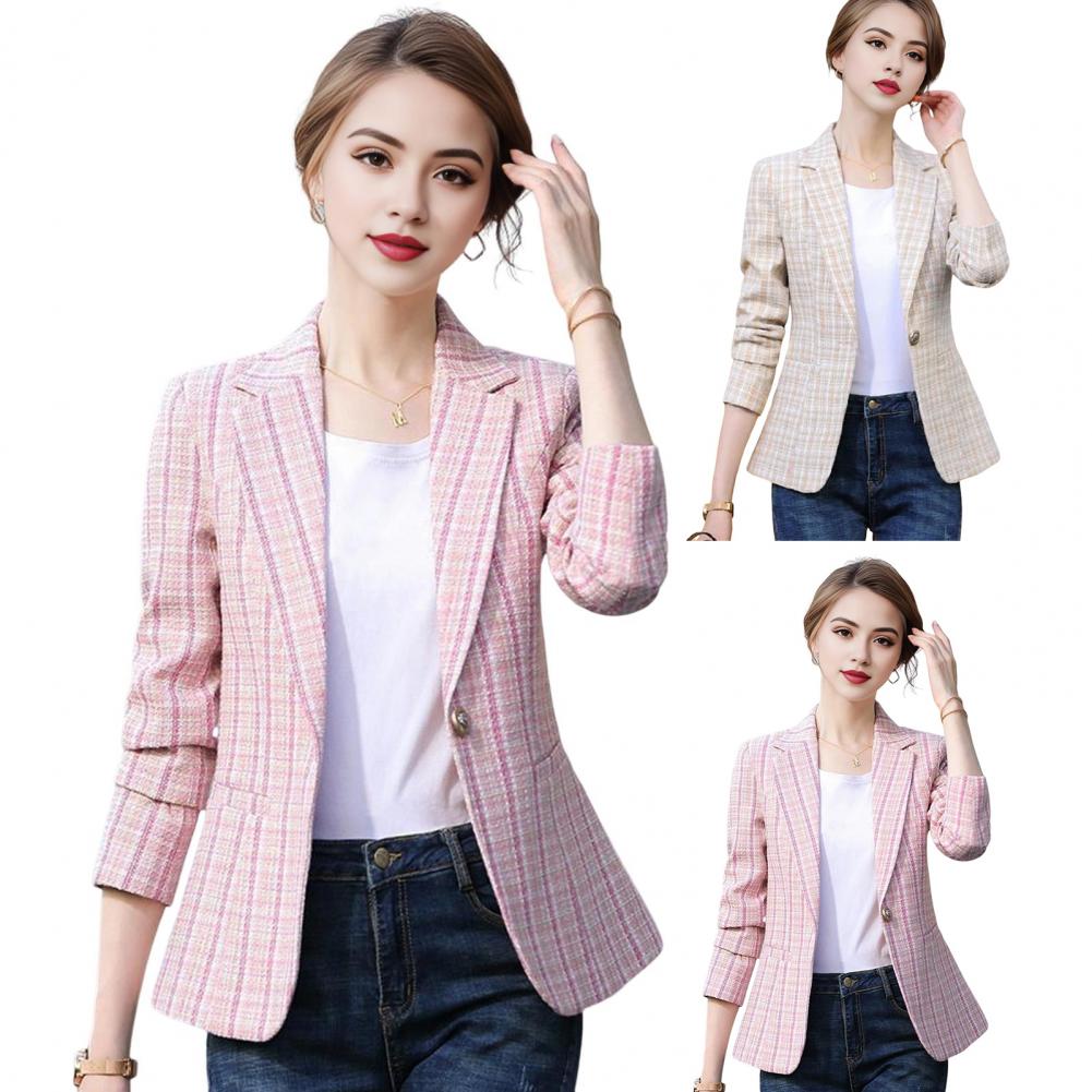 Spring Autumn Suit Coat Women Lapel Long Sleeve Slim Fit Single Button Suit Jacket with Pockets Office Lady Outwear