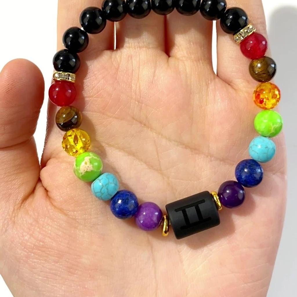 Men Women 12 Constellation Bracelet Elastic Bracelet Hand Woven Adjustable Natural Tiger Eye Obsidian Bracelet Party Gift Jewelry