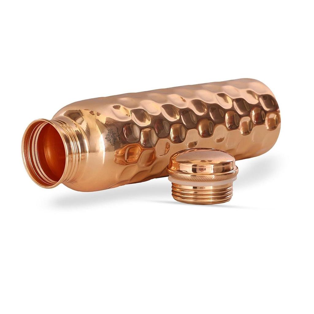 Copper Water Bottle – 1000 ML, Mirror Shine Finish, Lacquer Coated Diamond Design, Ayurvedic Pure Copper Bottle Set of 1
