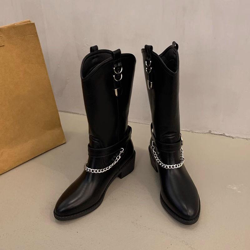 Fashion Retro Belt Buckle Middle Heel Ladies Mid Calf Shoes Comfortable and Elegant Fashion 2025 Cosplay Trend Women's Half High Boots