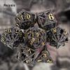 7 Pcs Black Golden Hand Skull Head Metal Dice Hollow Polyhedral Dice Set Suitable for Role-Playing RPG  Board Game Card Game