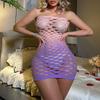 Pink purple gradual change color hip skirt sexy erotic underwear tube top erotic interest mesh skirt hollow transparent