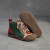 Johnature Mixed Color Genuine Leather Lightweight Comfortable Ankle Boots Retro Versatile Warm Women's Shoes