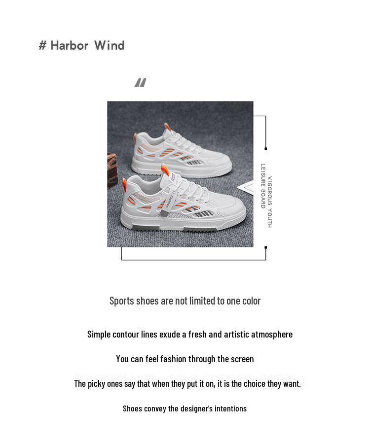 2024 Summer Men's Trendy White Mesh Sneakers - Breathable and Versatile Casual Skate Shoes