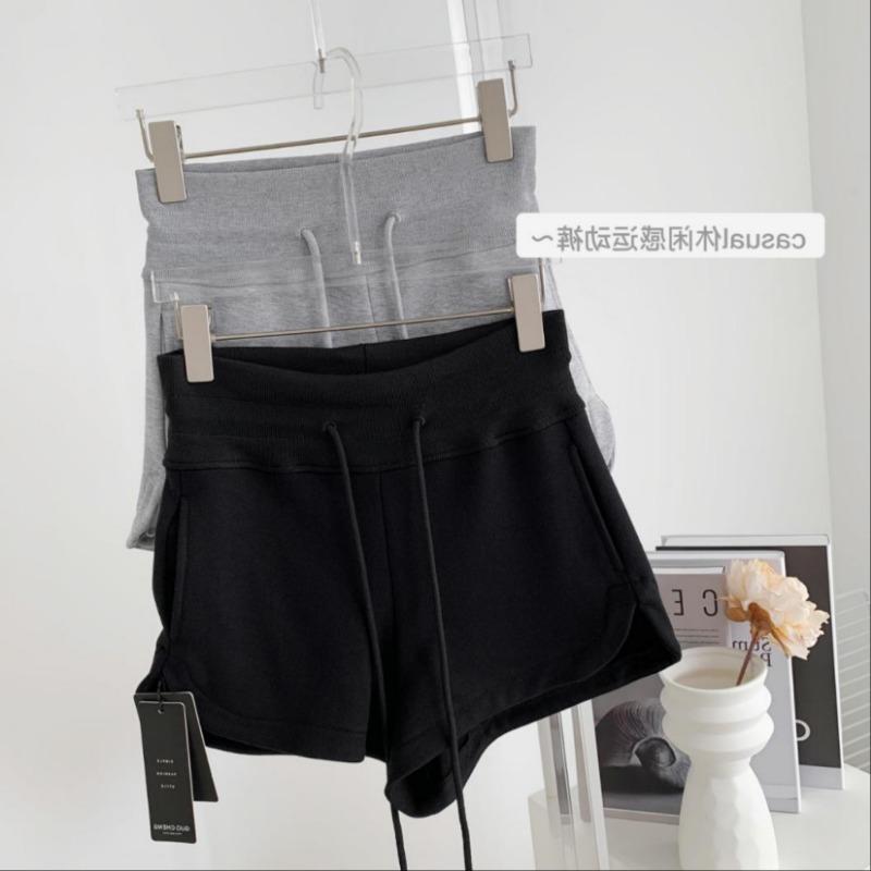 Long Gray Sports Shorts Show Legs Women Wear Loose Side Slit Wide-leg Pants High Waist Drawstring In Summer