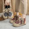 Veowalk High Top Cotton Embroidered Women Casual Linen Flat Shoes Handmade Lace Up Thick Hemp Soled Canvas Sneakers Zapato Mujer