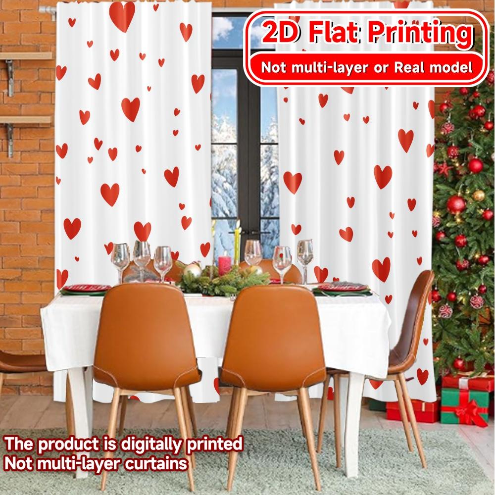 Flat Printing Heart Pattern Popular Curtains Drapes Versatile Polyester All Ldeal Bedroom Curtain Set Of 2 Made Washable Decor Ready