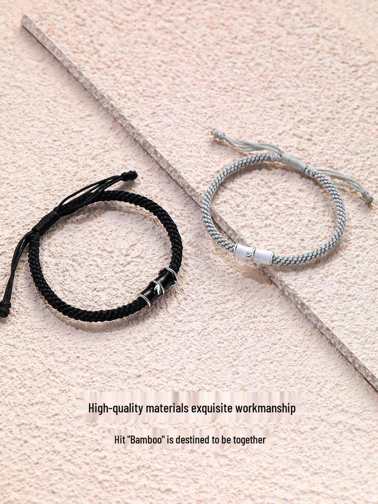 Sterling Silver Bamboo Couple Bracelets – Creative Student Style Hand Ropes, Perfect Christmas Gift for Girlfriend