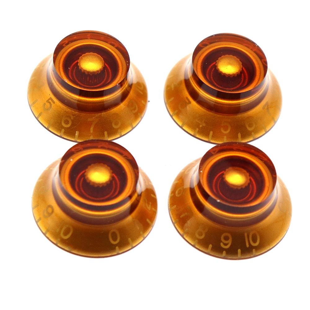 4 Pcs Guitar Bass Top Hat Bell Speed Knobs for LP SG Amber Guitar Knobs Brown