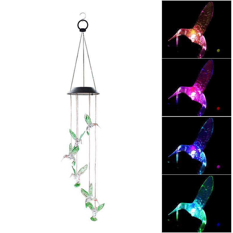 Solar-LED Kolibri Windspiel: Siebenfarbiger Gradient Dekoratives Außenlicht