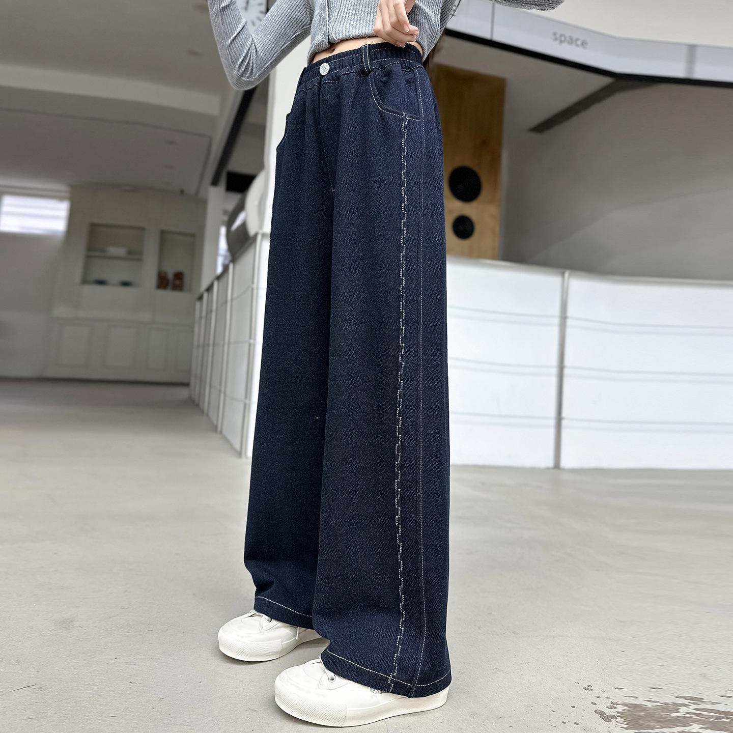 

Осень 2025 Джинсы широкого кроя для девочек - Новый стиль для учениц средней школы 130cm темно-синий