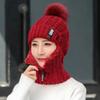 Casual Windproof Wool Knitted Hat Neck Warmer Thickened Ear Protection Hat Keep Warm Pompoms Hat for Women