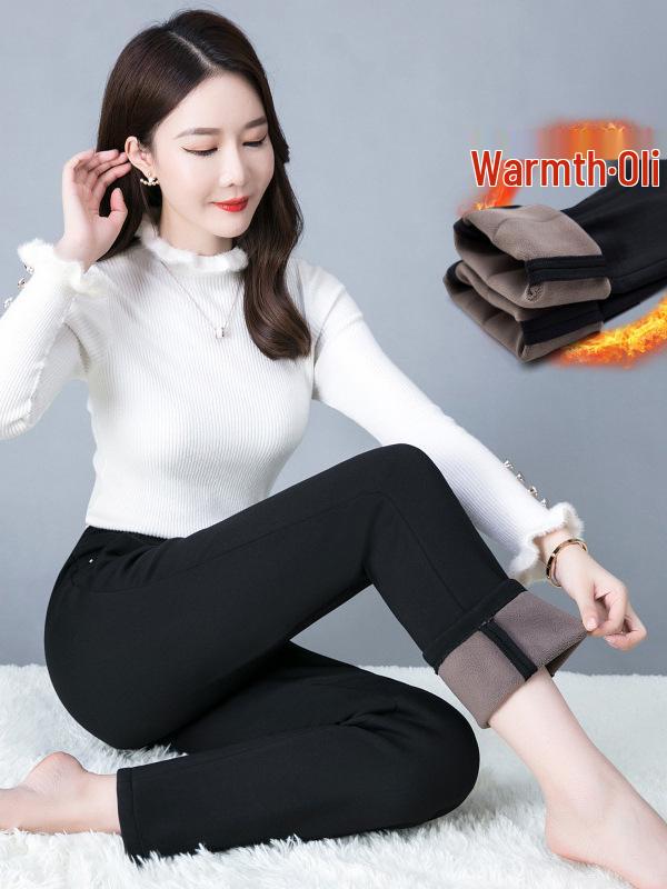 Women's Fleece-Lined High-Waist Warm Pants – Thick, Casual, Straight-Leg for Mom Style, Ideal for Winter Wear by Middle-Aged and Elderly.