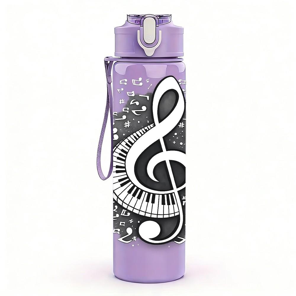 1PC Musical Note Treble Clef Art Print 750ml Color Plastic Sports Water Bottle Leakproof Flip Straw Lid Suitable for Sports Office Home Use